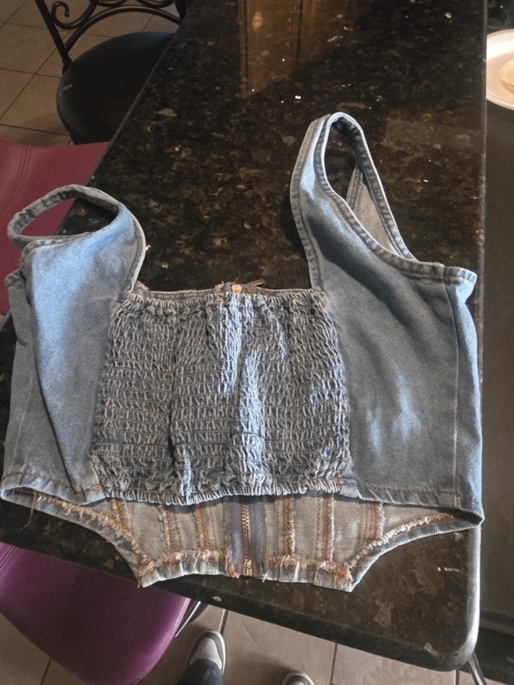 Denim Corset Top with Zip Front Size S - Picture 3 of 5